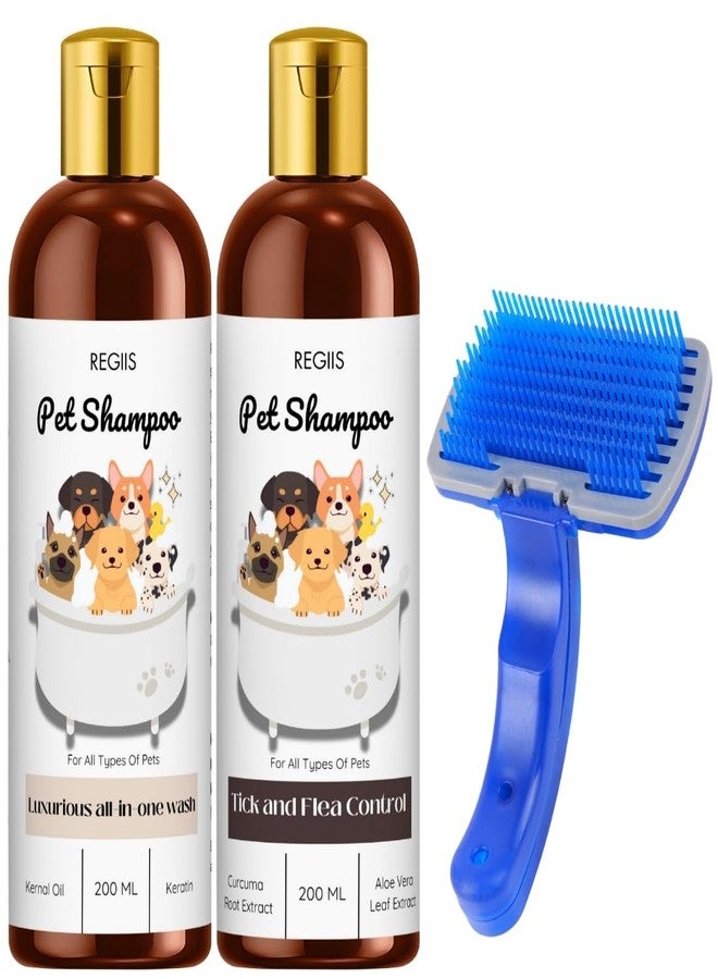 REGIIS Pet Grooming Set, Dog Shampoo 200ml with Tick and Flea Control, All-in-One Wash Formula, Includes Grooming Brush, Natural Ingredients(Pack of 3) - Image 1